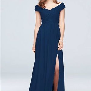 Crisscross Off-the-Shoulder Mesh Bridesmaid Dress